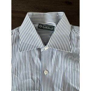 Loro Piana Shirt Mens Medium/Large Blue White Striped Button Down Italy Cotton